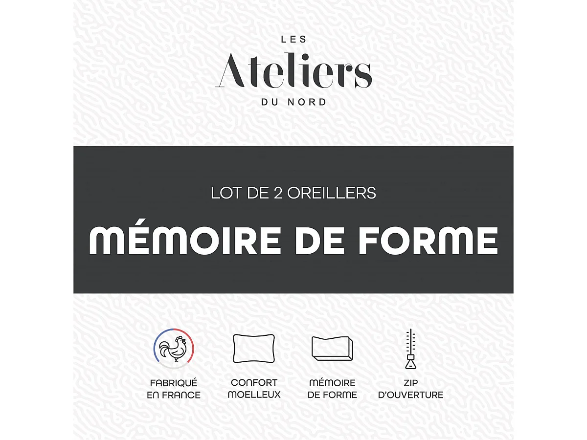 Lot de 2 oreillers mémoire de forme 60x60cm