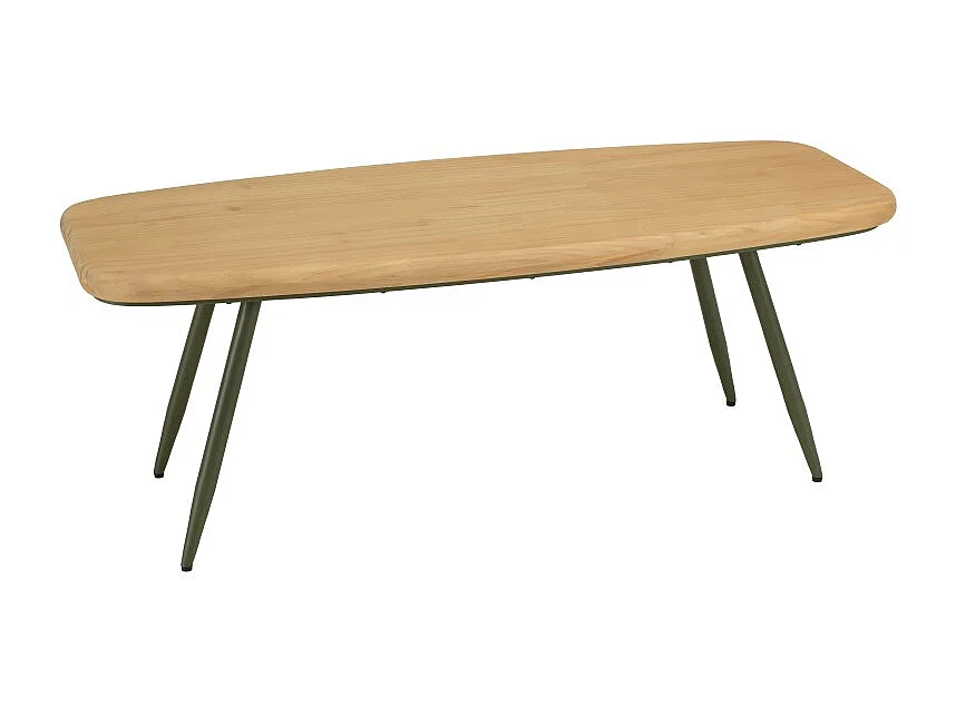 HELENA - Table basse plateau en bois pin pieds scandinaves métal vert