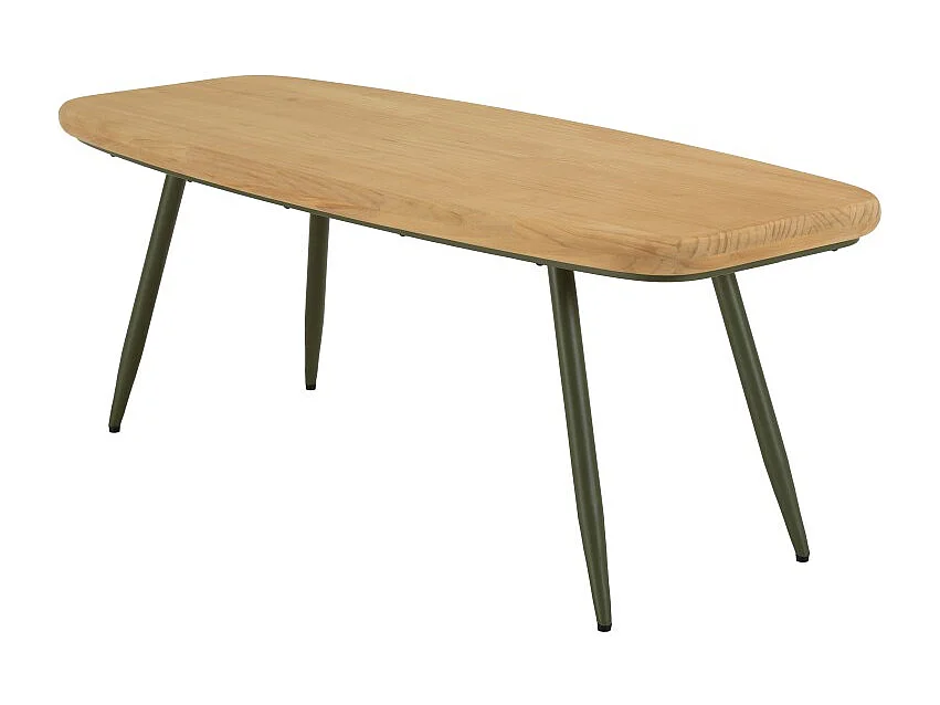 HELENA - Table basse plateau en bois pin pieds scandinaves métal vert