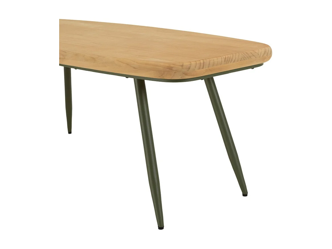 HELENA - Table basse plateau en bois pin pieds scandinaves métal vert