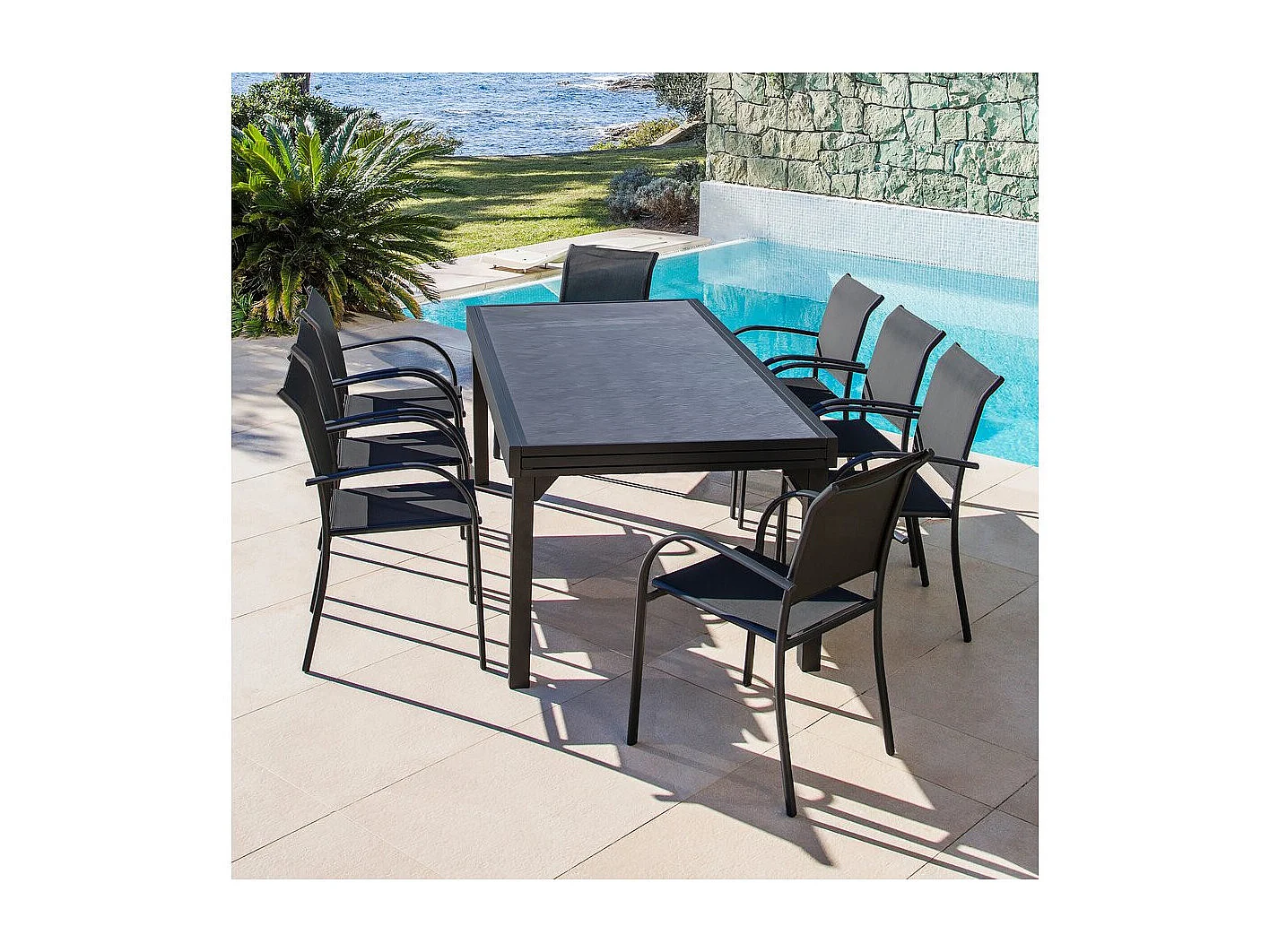Table de jardin en aluminium extensible "Lagos" - 140/280 x 90 x 76 cm - Noir