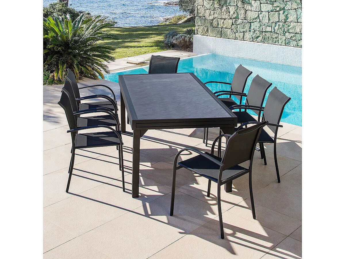 Table de jardin en aluminium extensible "Lagos" - 140/280 x 90 x 76 cm - Noir