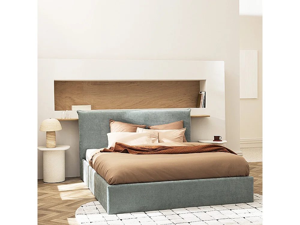 Mac beth - Lit coffre en tissu 160x200cm - Vert d'eau