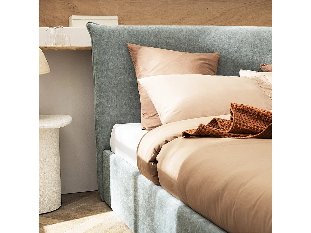 Mac beth - Lit coffre en tissu 160x200cm - Vert d'eau