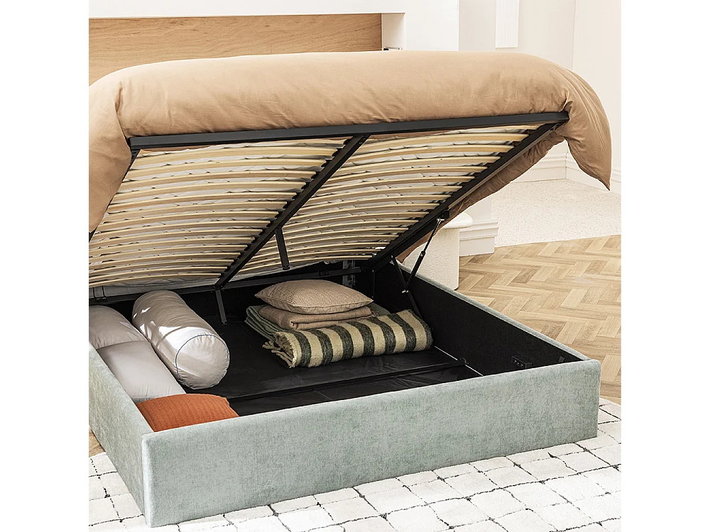 Mac beth - Lit coffre en tissu 160x200cm - Vert d'eau