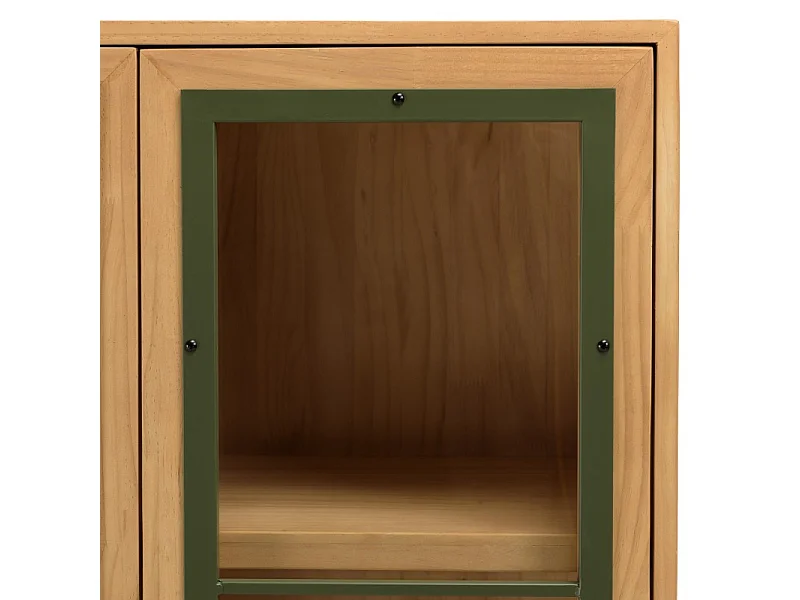 HELENA - Vaisselier 2 portes vitrées vert bois pin et métal noir
