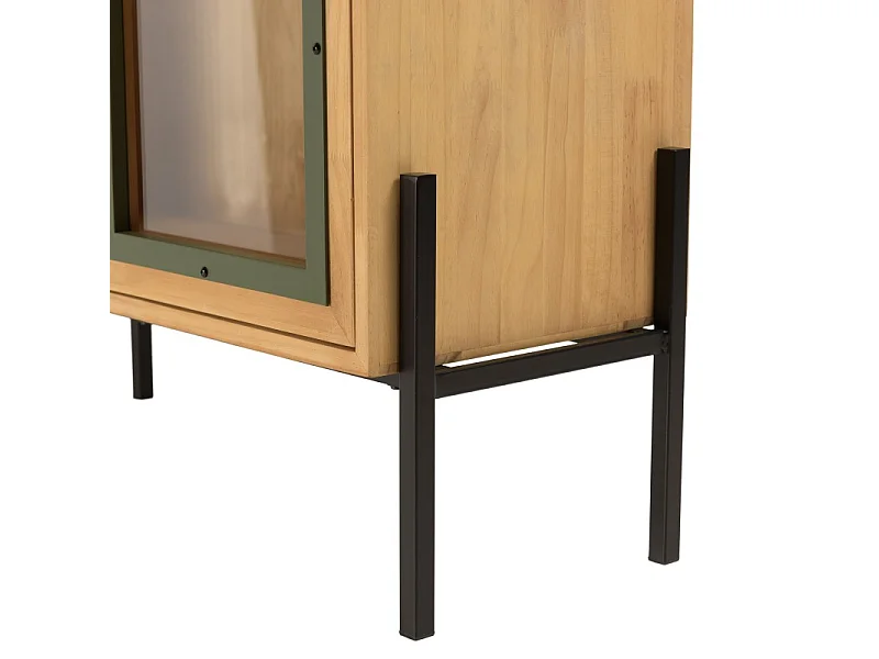 HELENA - Vaisselier 2 portes vitrées vert bois pin et métal noir