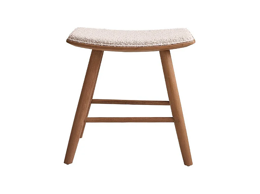 Sgabello in teak massello con seduta bouclé 45 cm