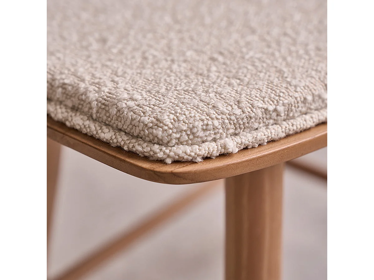 Sgabello in teak massello con seduta bouclé 45 cm
