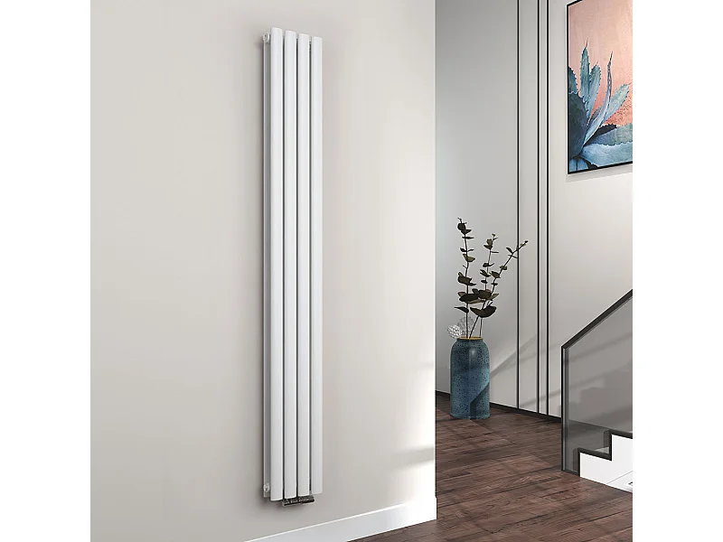 EMKE Radiateur eau chaude en acier Tube Rond Radiateur Mural Blanc 180x24cm 678W Double Couche