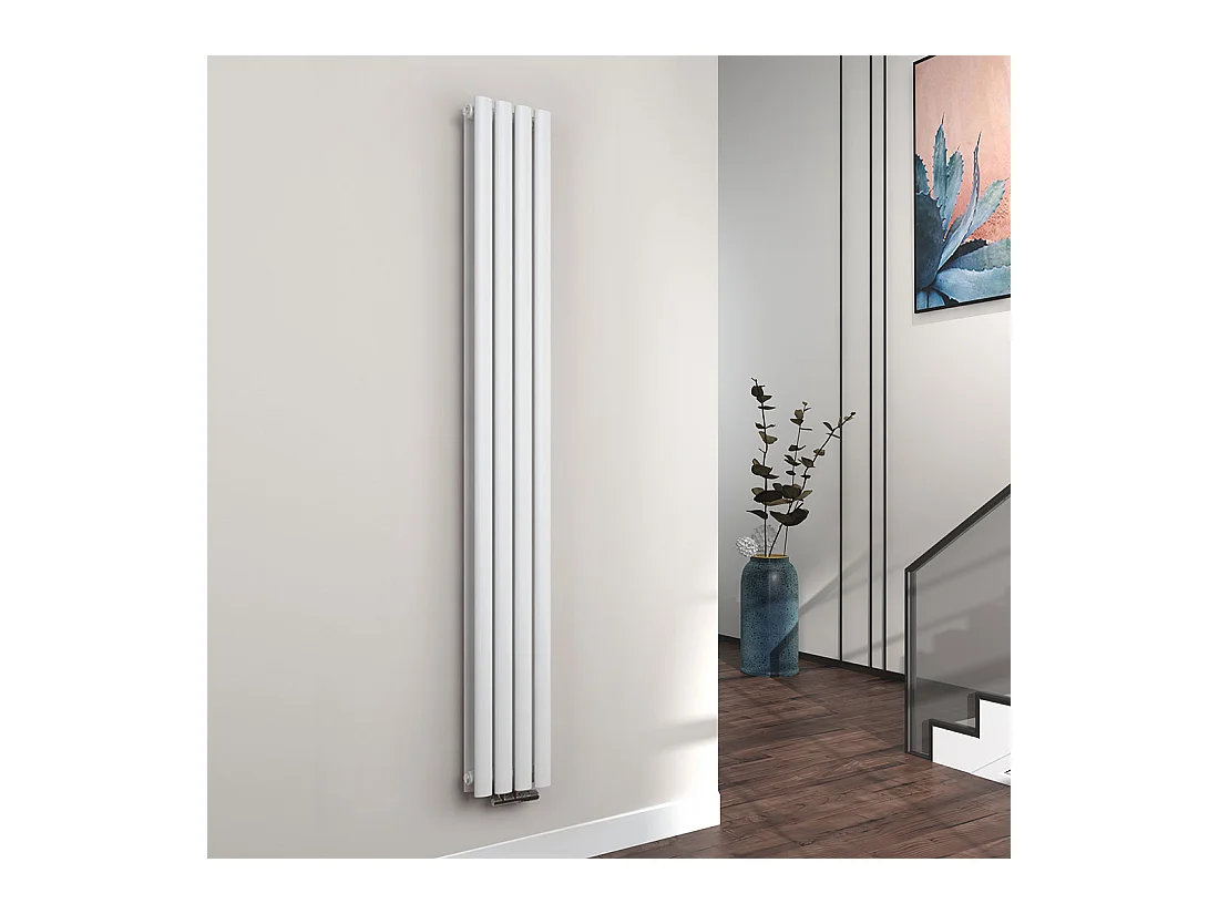EMKE Radiateur eau chaude en acier Tube Rond Radiateur Mural Blanc 180x24cm 678W Double Couche