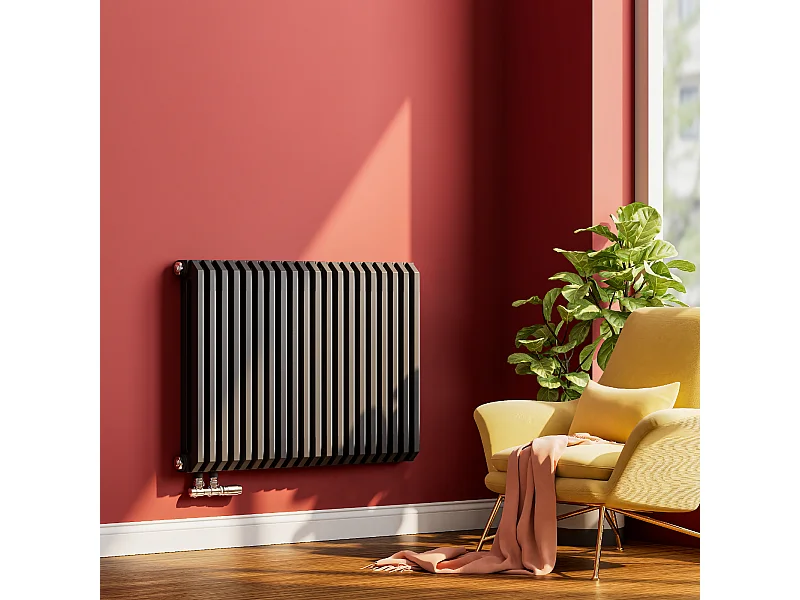 EMKE Design Heizkörper 600x840 mm, D-Form Flachheizkörper Horizontal Heizkörper Seitenanschluss Paneelheizkörper Doppellagig Anthrazit 1383W