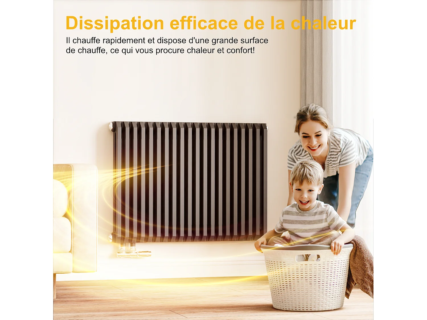 EMKE Design Heizkörper 600x840 mm, D-Form Flachheizkörper Horizontal Heizkörper Seitenanschluss Paneelheizkörper Doppellagig Anthrazit 1383W