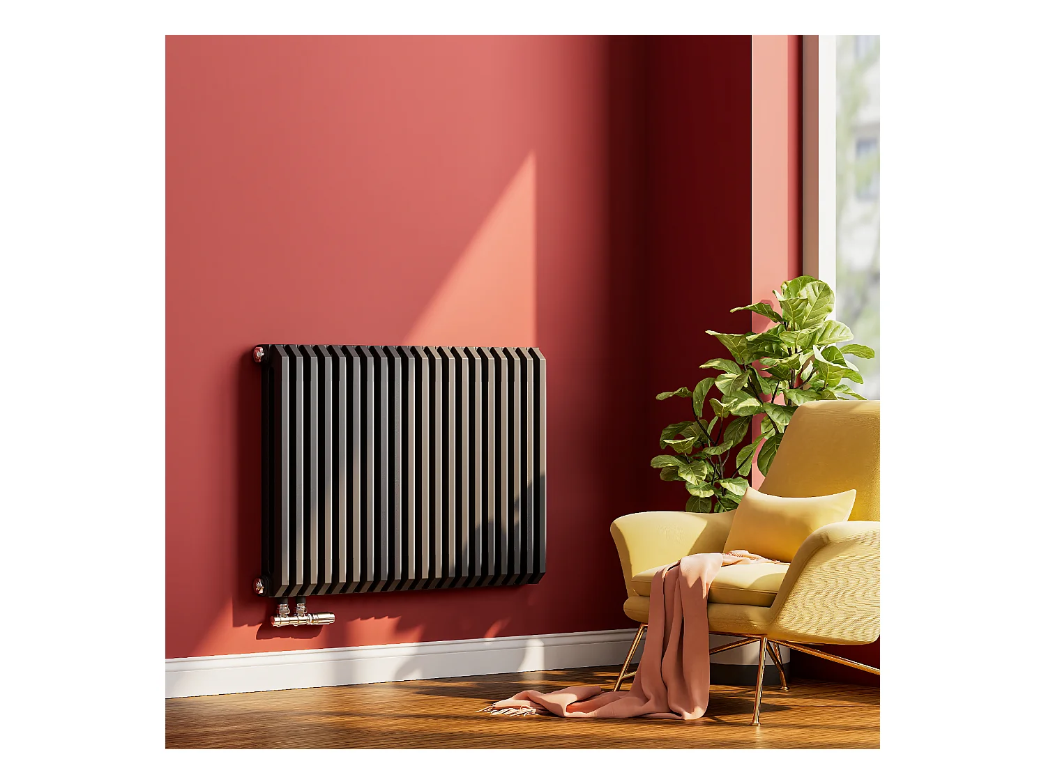 EMKE Radiateur eau chaude horizontal en acier H.60 × L.84 cm 1383 W Le design Chauffage central anthracite