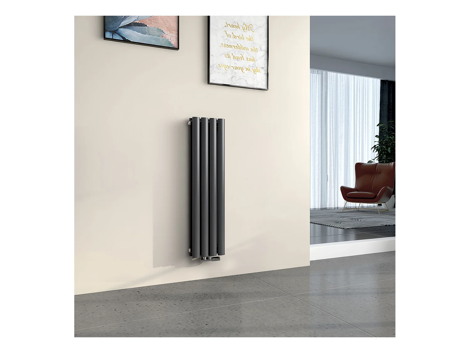 EMKE Design Radiator - Ovale Buizen - 90x24 cm - Dubbel - Mat Antraciet - 373 W - Verwarming Alle Ruimtes