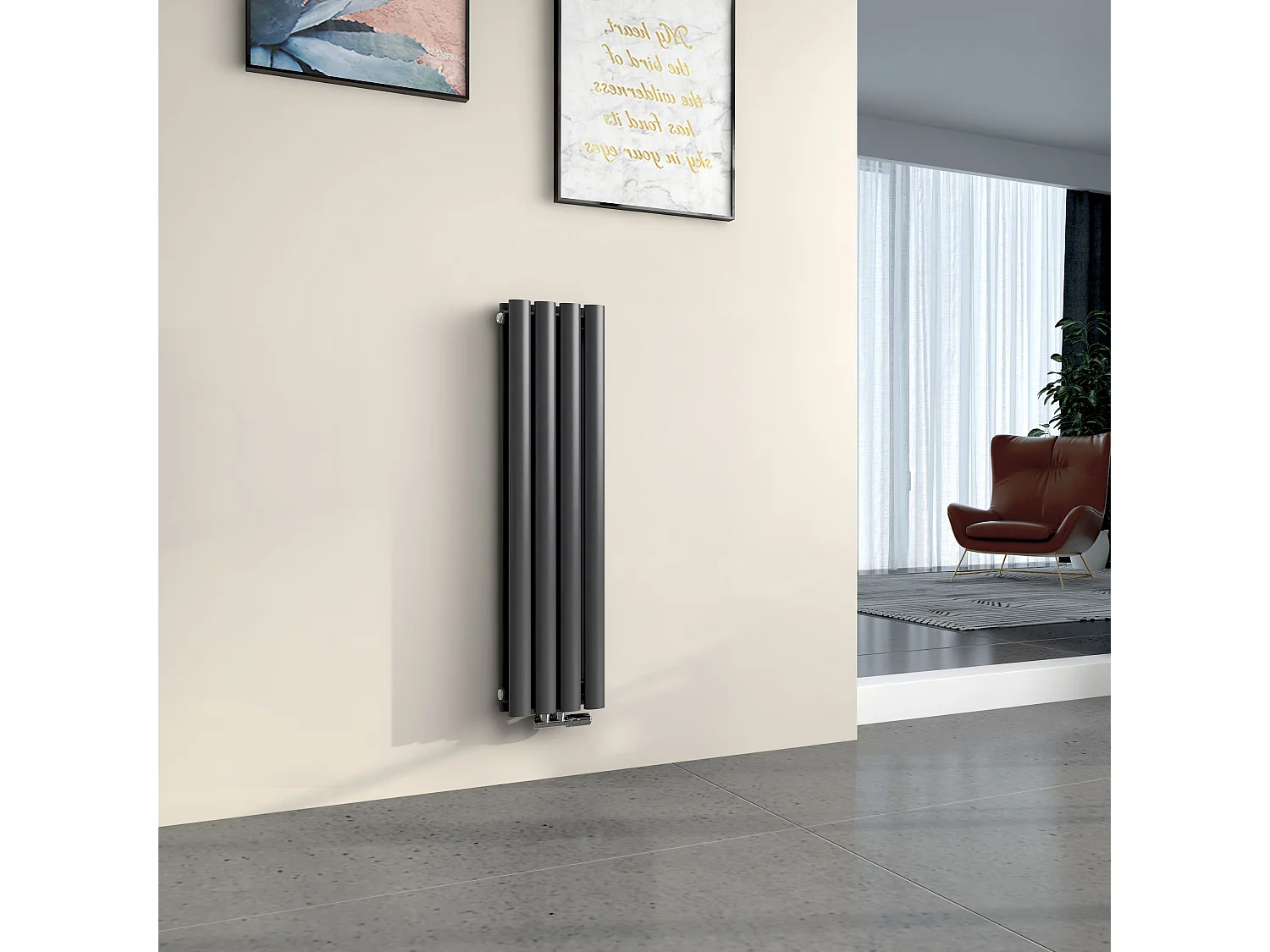 EMKE Radiateur eau chaude en acier Tube Rond Radiateur Mural Anthracite 90x24cm 373W Double Couche