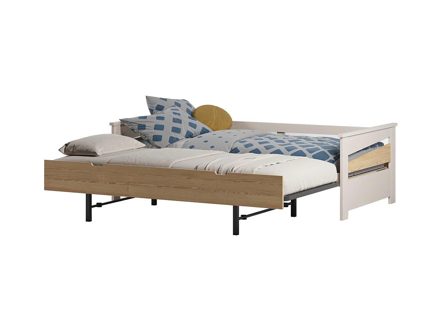 Lit gigogne 2 x 90 x 190 cm - MDF - Coloris : Naturel et beige - LURAVO