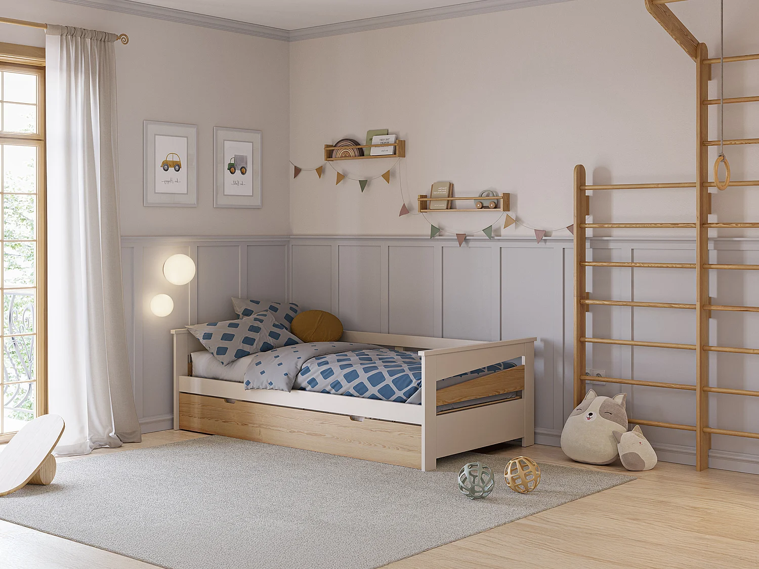 Lit gigogne 2 x 90 x 190 cm - MDF - Coloris : Naturel et beige - LURAVO