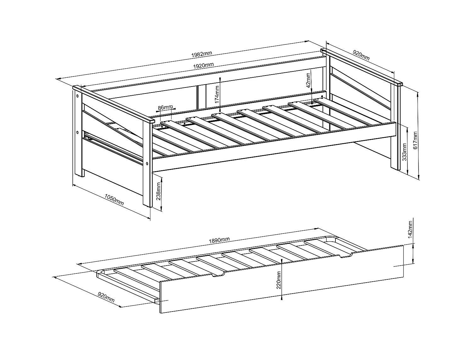 Łóżko wysuwane 2 x 90 x 190 cm - MDF - Naturalny i beżowy - LURAVO