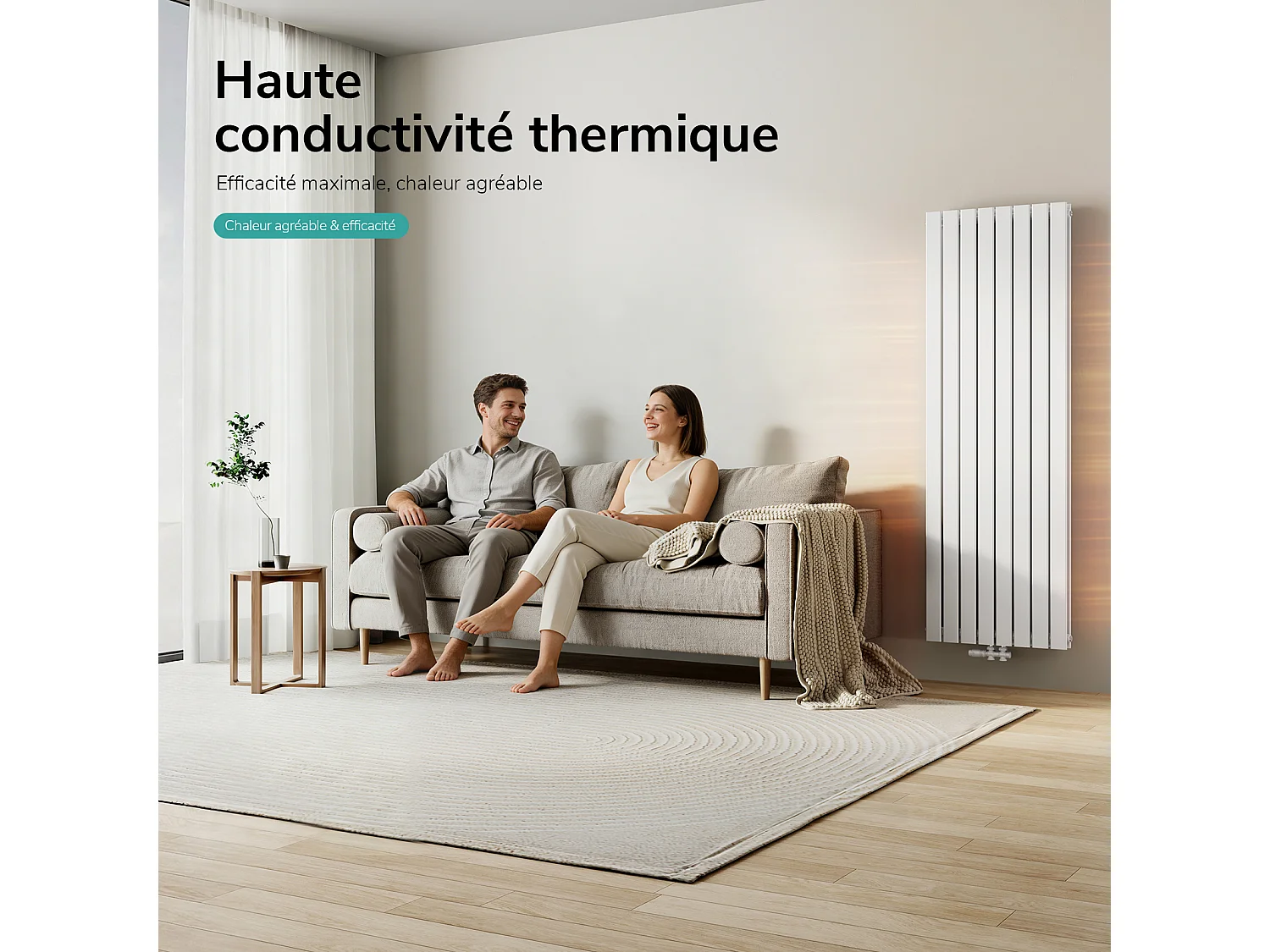 EMKE Radiateur eau chaude en acier Tube Plat Radiateur Mural Blanc 180x62cm 2227W Double Couche