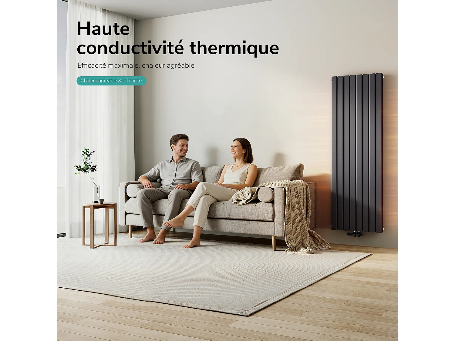 EMKE Radiateur eau chaude en acier Tube Plat Radiateur Mural Anthracite 180x62cm 2227W Double Couche