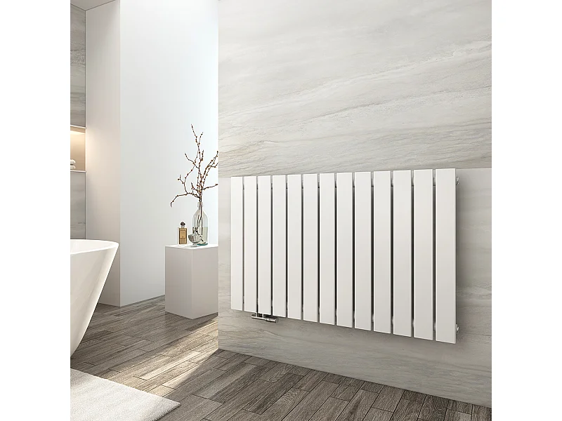 EMKE Flacher Heizkörper 630x1000mm, Doppellagig, Horizontal, Seitenanschluss, Weiß, 1343 Watt