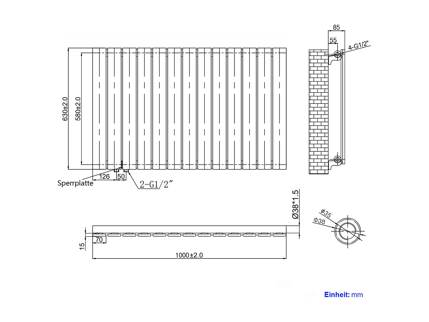 EMKE Radiator - Plat Design - Glanzend Wit - 63x100 cm - 730 W - Kolomradiator Vertical - Verwarming voor Alle Ruimtes