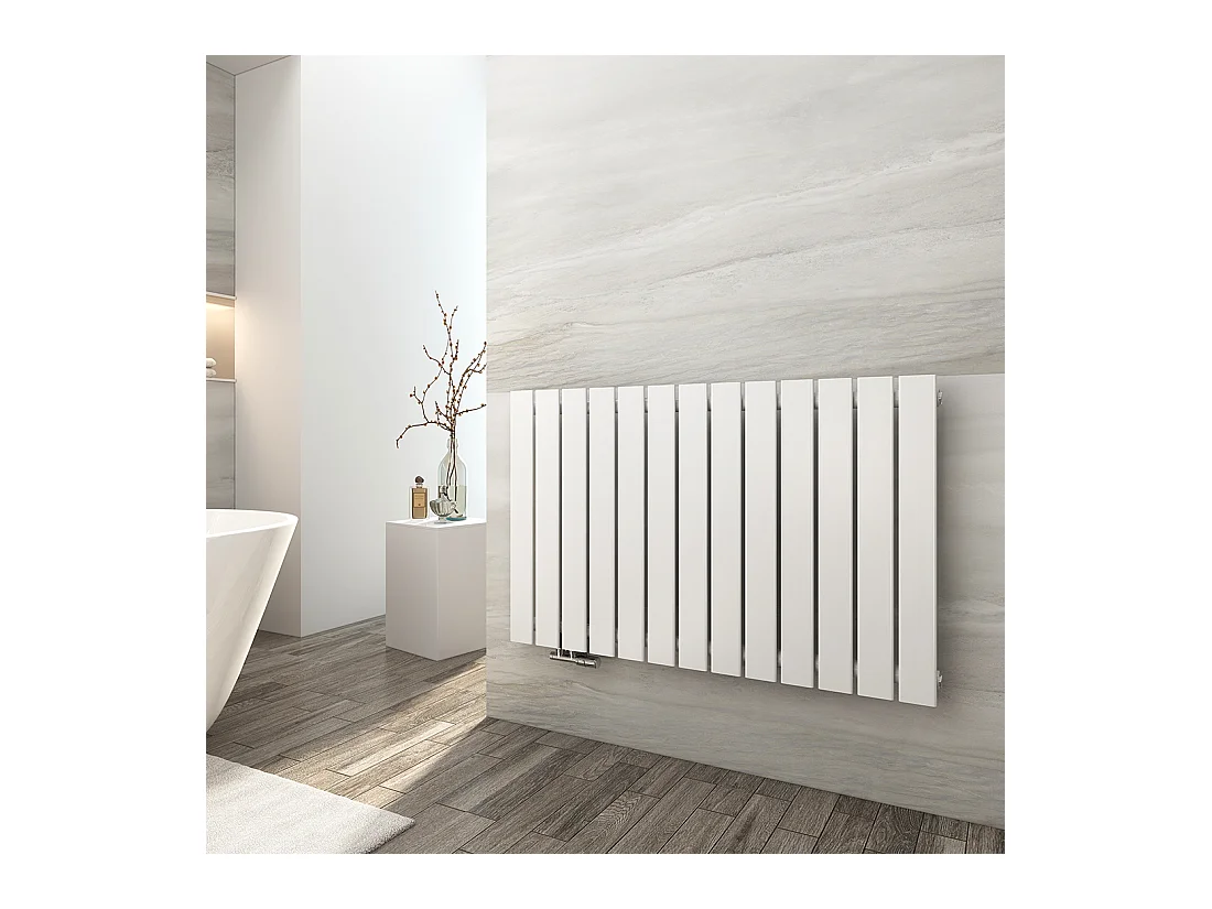 EMKE Radiateur à Eau Chaude, Radiateur plat seule couche connexion centrale, Montage mural vertical design, Blanc 63x100cm