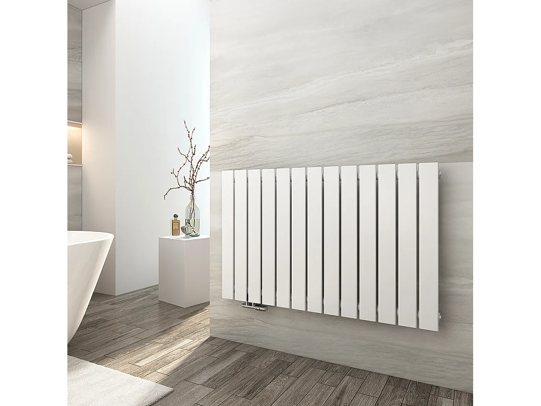 EMKE Radiateur à Eau Chaude, Radiateur plat seule couche connexion centrale, Montage mural vertical design, Blanc 63x100cm