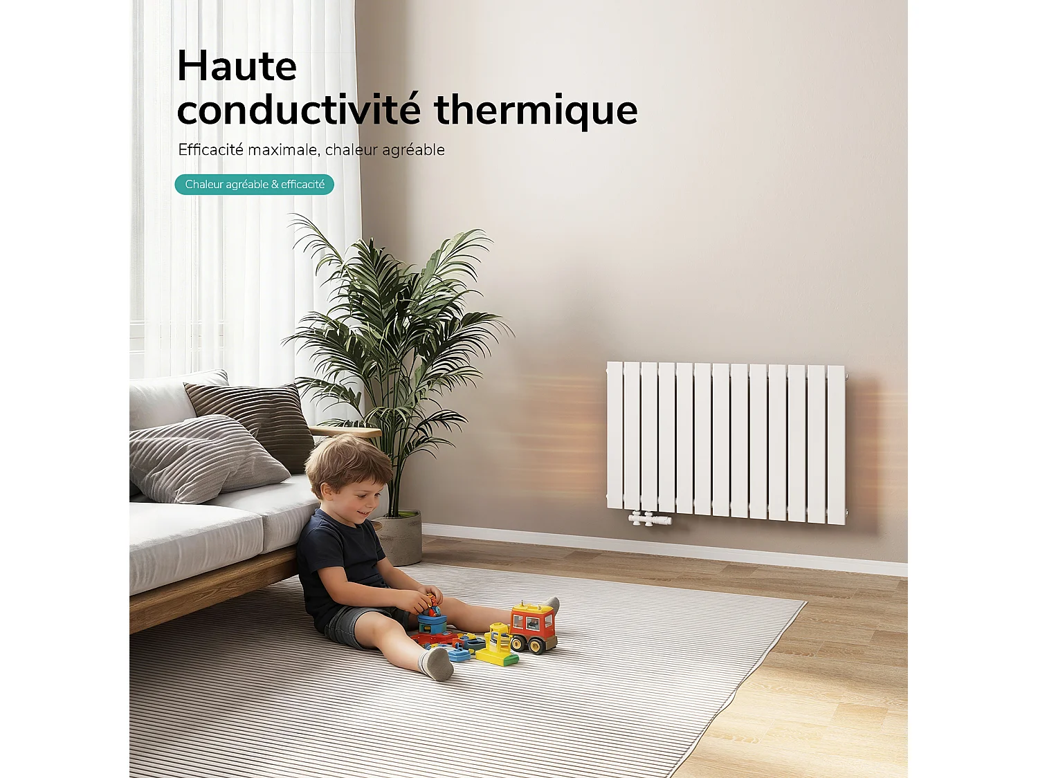 EMKE Radiateur à Eau Chaude, Radiateur plat seule couche connexion latérale, Blanc 63x100cm