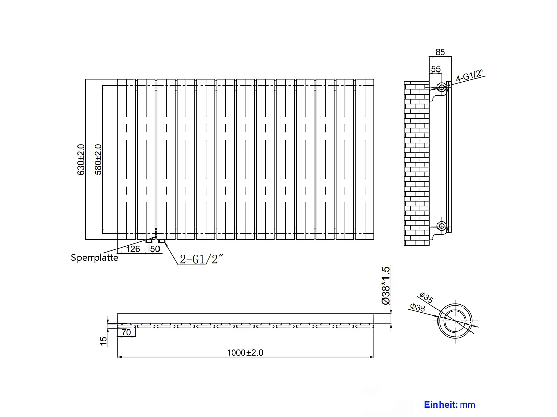 EMKE Radiateur à Eau Chaude, Radiateur plat seule couche connexion latérale, Blanc 63x100cm