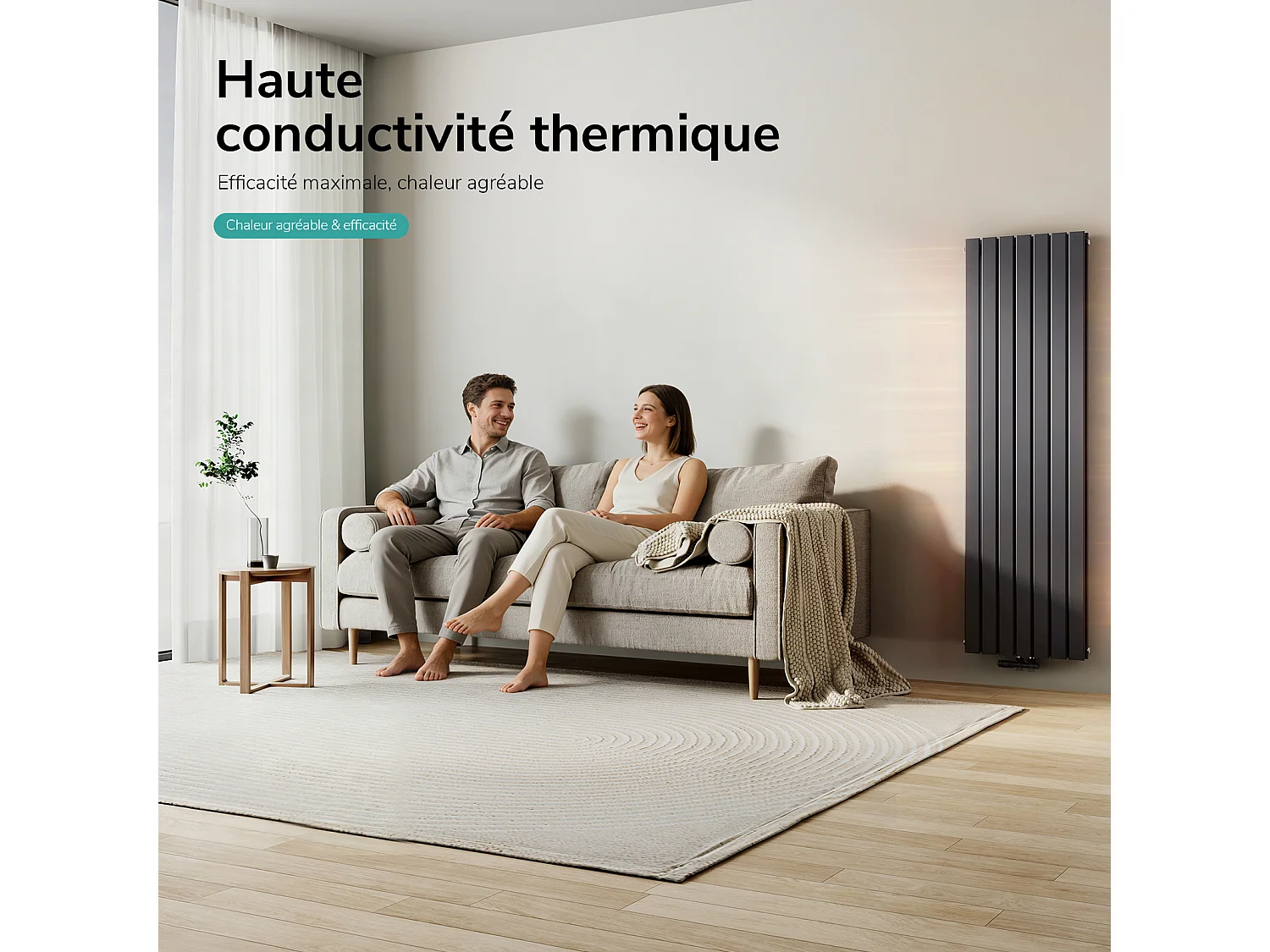 EMKE Radiateur eau chaude en acier Tube Plat Radiateur Mural Anthracite 180x53cm 1949W Double Couche