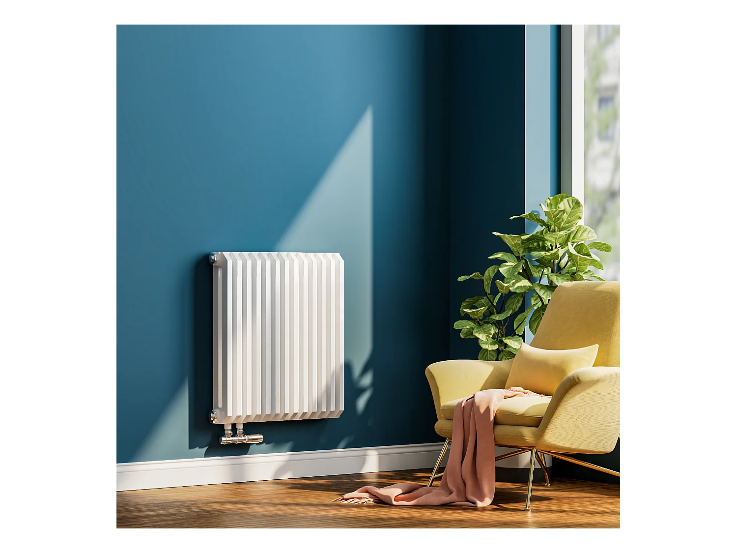 EMKE Design Radiator - D-Vormig - Glanzend Wit - 60x60 cm - 969 W - Centrale Verwarming Alle Ruimtes