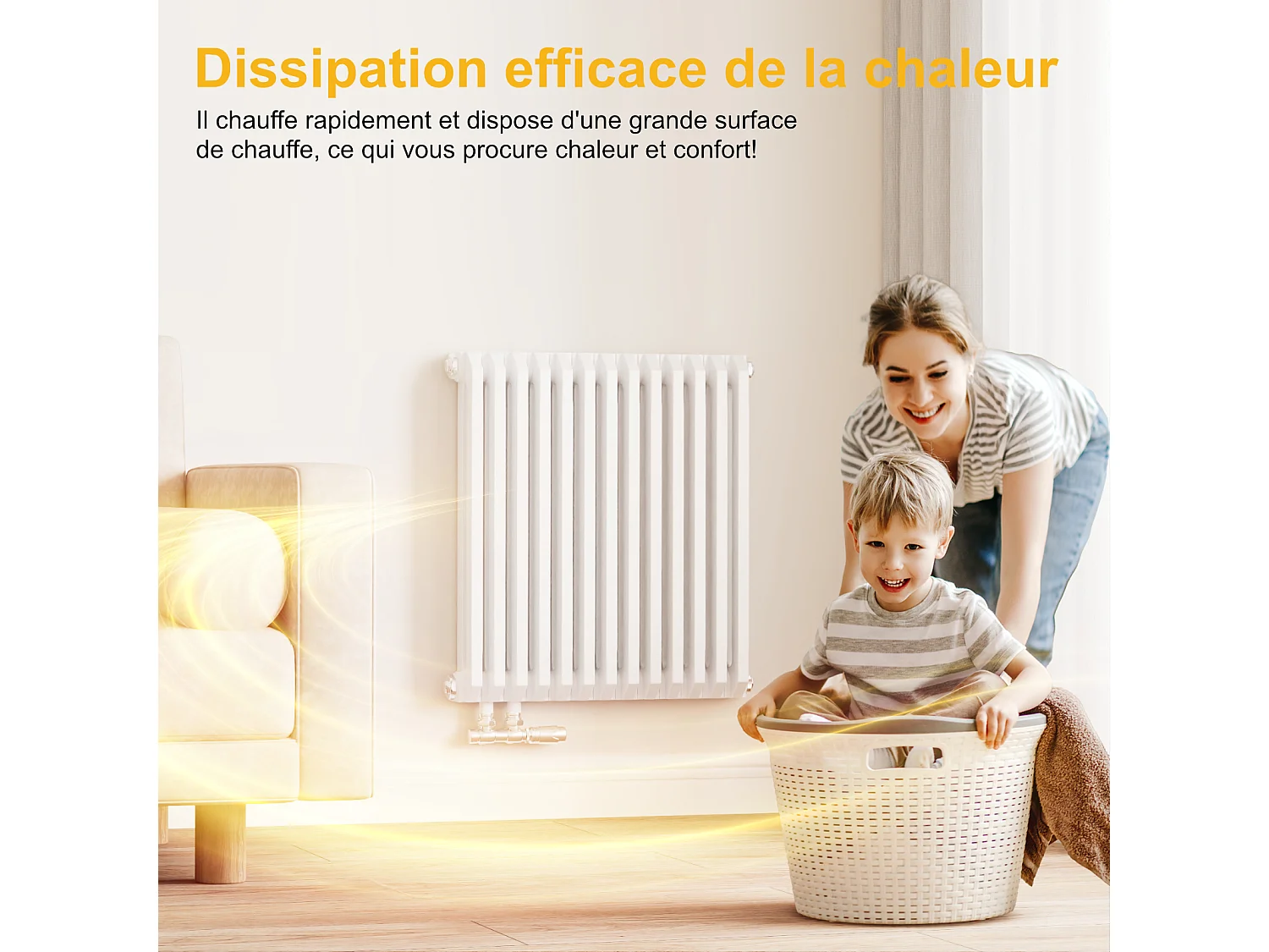 EMKE Radiateur eau chaude horizontal en acier H.60 × L.59,4 cm 969 W Le design Chauffage central blanc