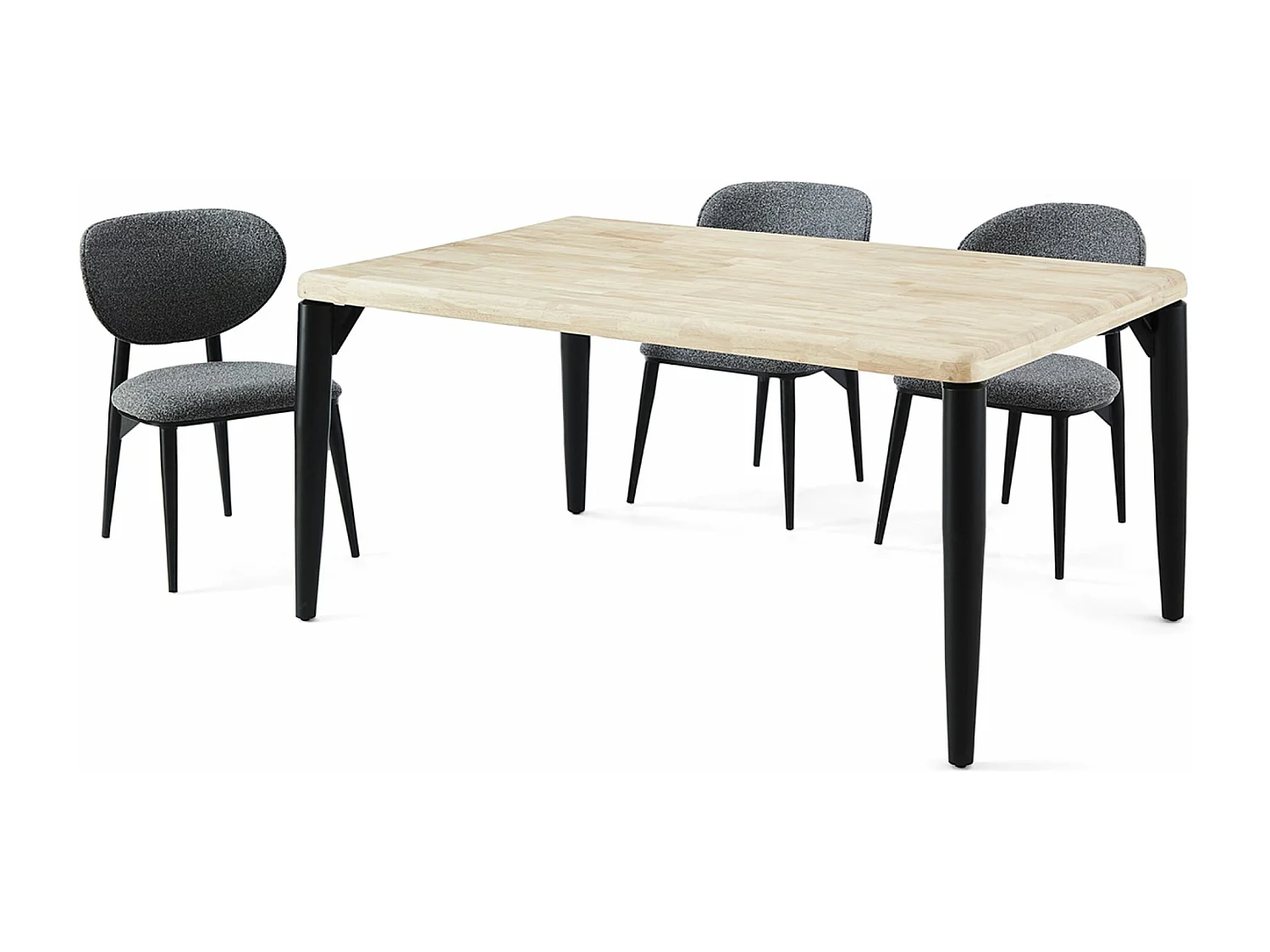 Table à manger, table de repas rectangulaire en bois coloris chêne nordique, pieds en métal noir - Longueur 160 x profondeur 100 x hauteur 76 cm