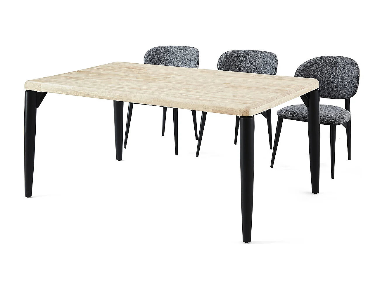 Table à manger, table de repas rectangulaire en bois coloris chêne nordique, pieds en métal noir - Longueur 160 x profondeur 100 x hauteur 76 cm