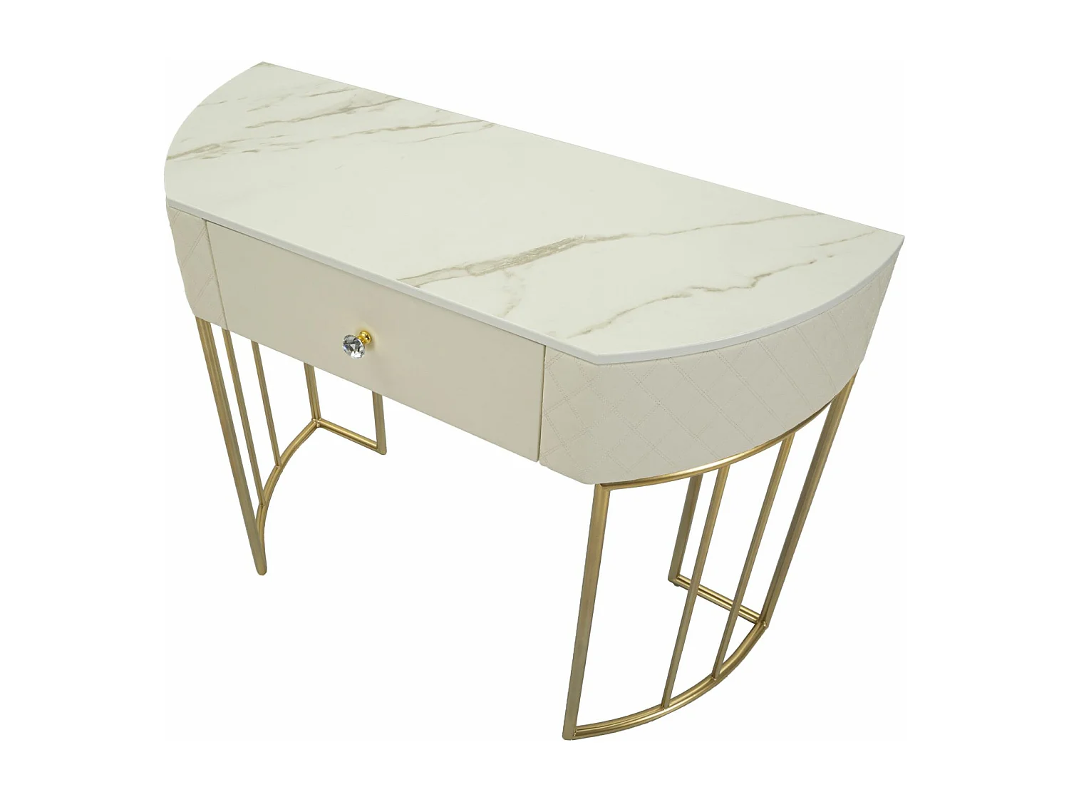 Consolle in metallo dorato e similpelle trapuntata crema cm 100x40x75