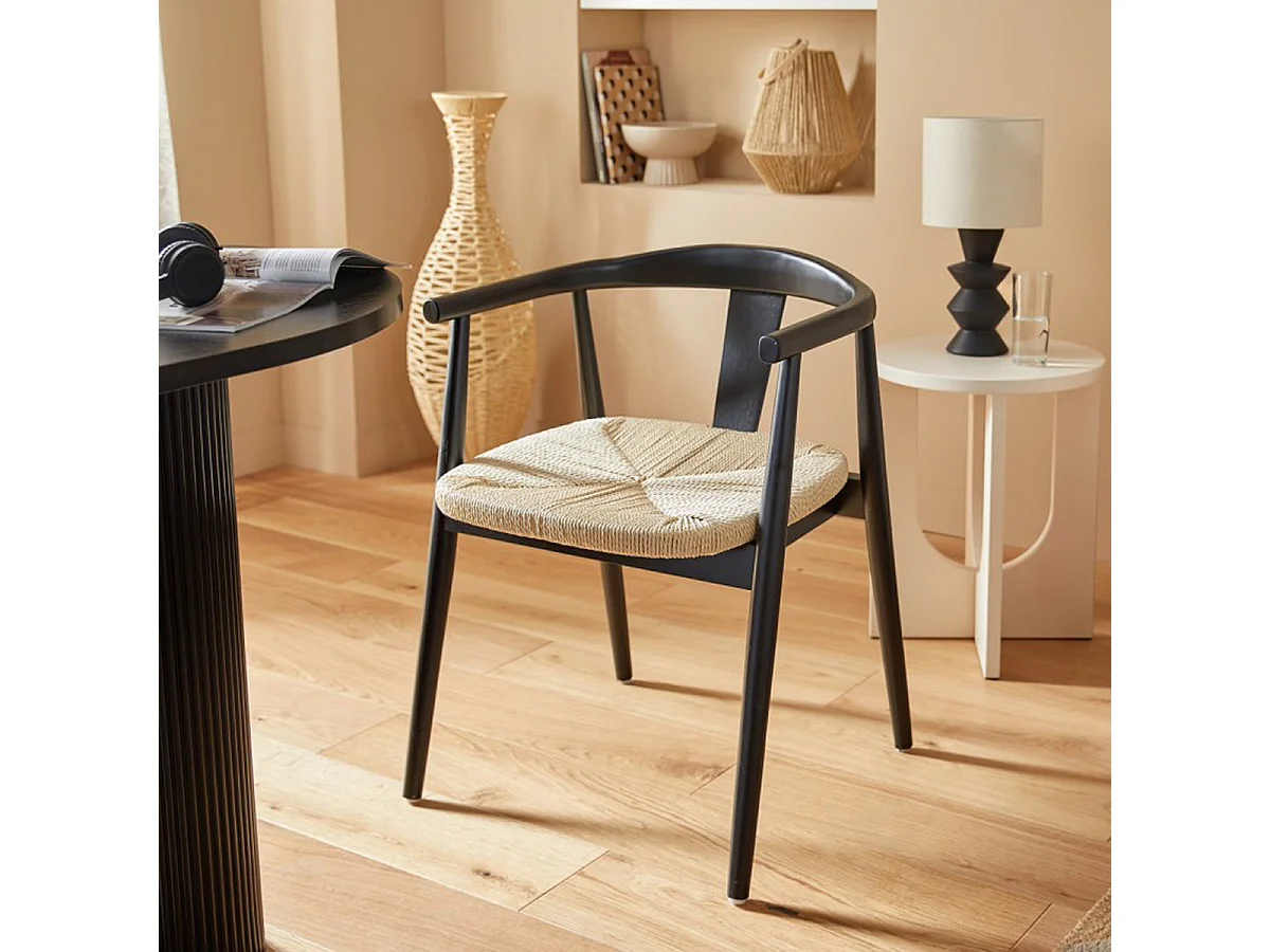 Lot de 2 fauteuils à dîner en bois coloris noir  - Longueur 56  x Profondeur 56 x Hauteur 73 cm