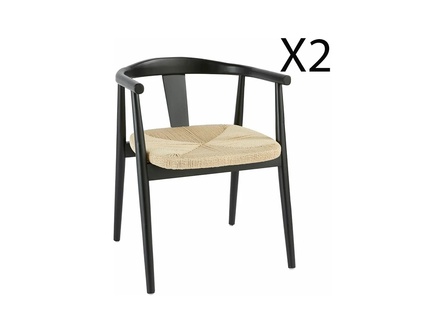Lot de 2 fauteuils à dîner en bois coloris noir  - Longueur 56  x Profondeur 56 x Hauteur 73 cm
