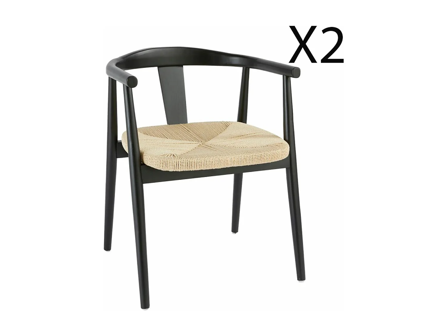 Lot de 2 fauteuils à dîner en bois coloris noir  - Longueur 56  x Profondeur 56 x Hauteur 73 cm