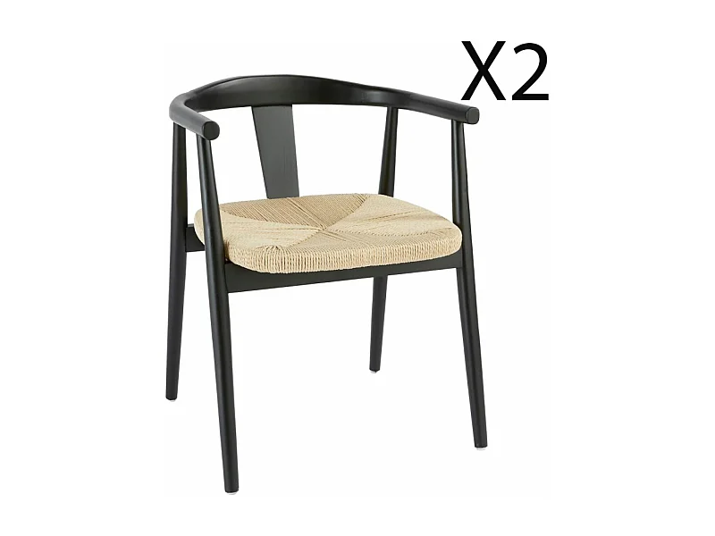 Lot de 2 fauteuils à dîner en bois coloris noir  - Longueur 56  x Profondeur 56 x Hauteur 73 cm