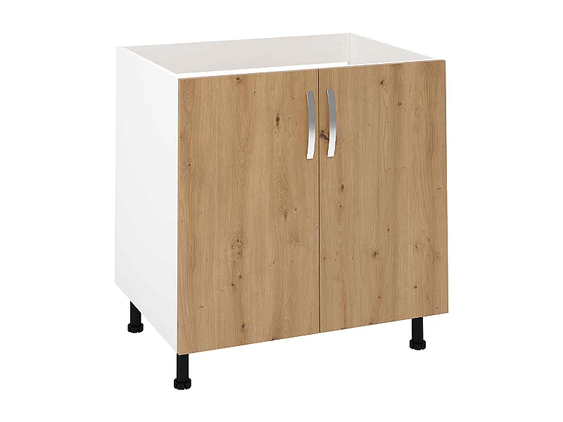 Meuble bas de cuisine pour évier avec 2 portes coloris Chêne Albar - Hauteur 85 x Longueur 80 x profondeur 58 cm