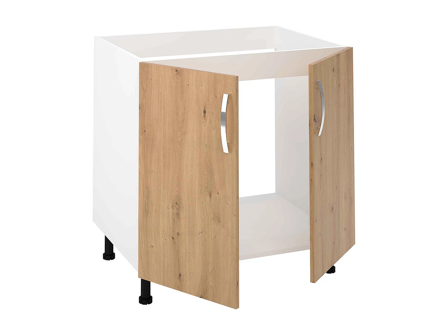 Meuble bas de cuisine pour évier avec 2 portes coloris Chêne Albar - Hauteur 85 x Longueur 80 x profondeur 58 cm