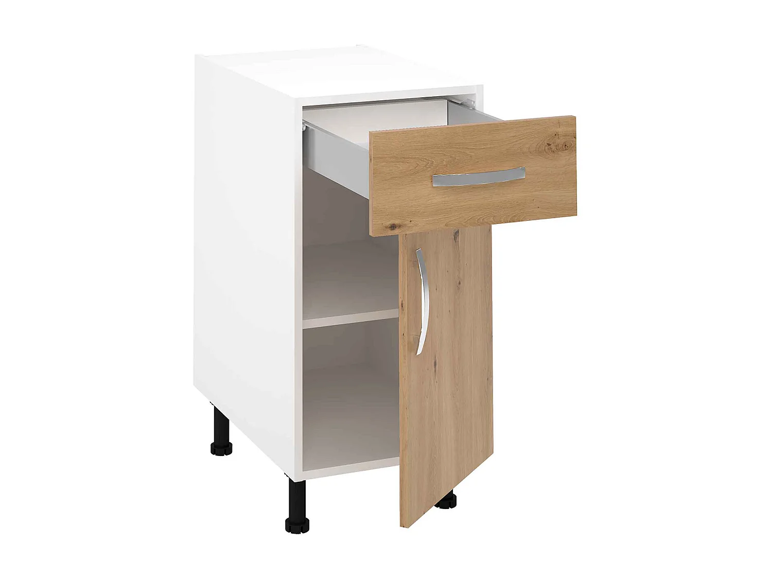 Meuble armoire de cuisine avec  1 porte  + 1 tiroir coloris Chêne Albar  - Hauteur 85 x Longueur 40 x profondeur 58 cm