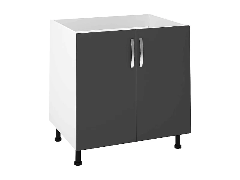 Meuble bas de cuisine pour évier avec 2 portes coloris gris - Hauteur 85 x Longueur 80 x profondeur 58 cm