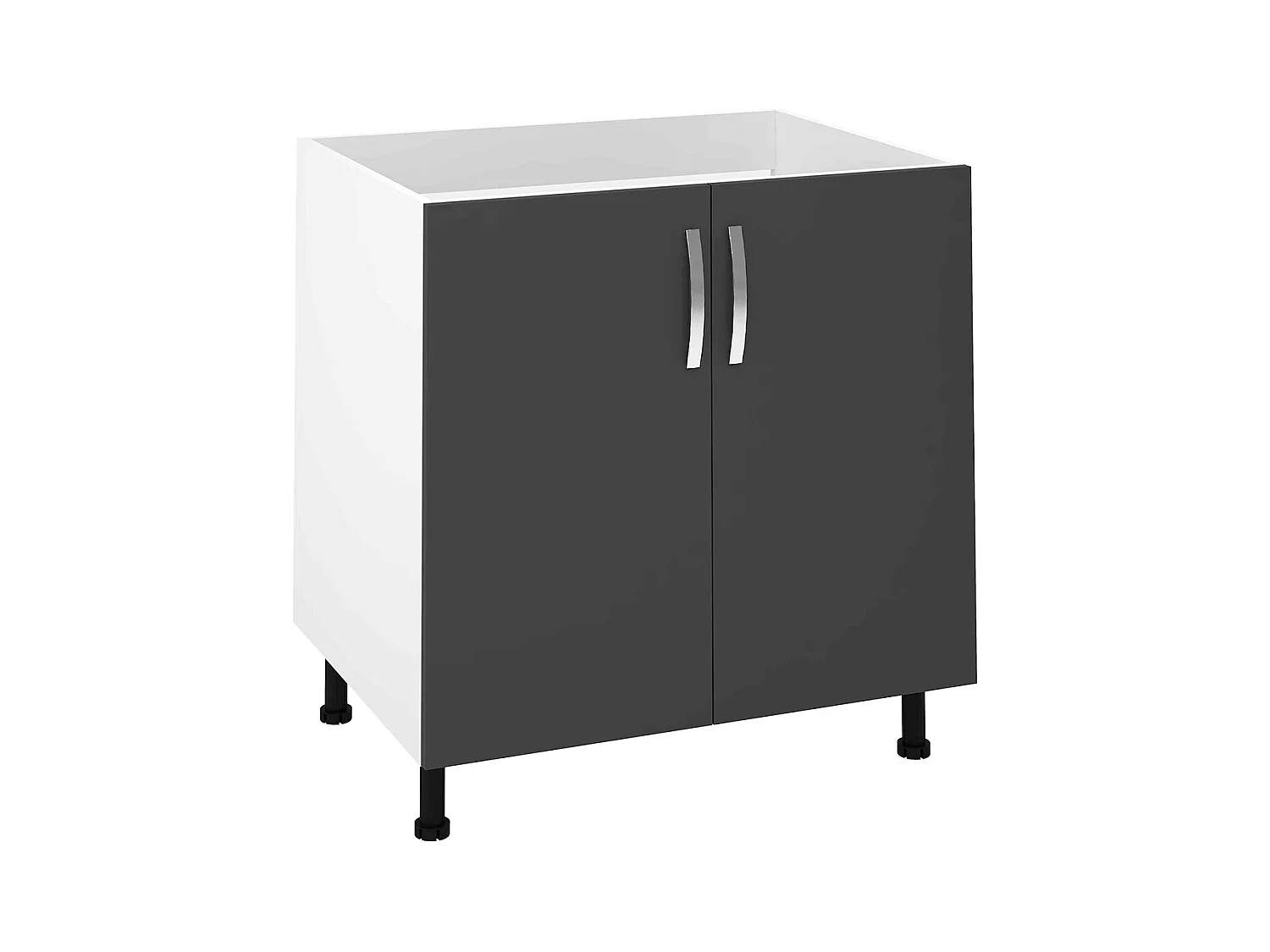 Meuble bas de cuisine pour évier avec 2 portes coloris gris - Hauteur 85 x Longueur 80 x profondeur 58 cm