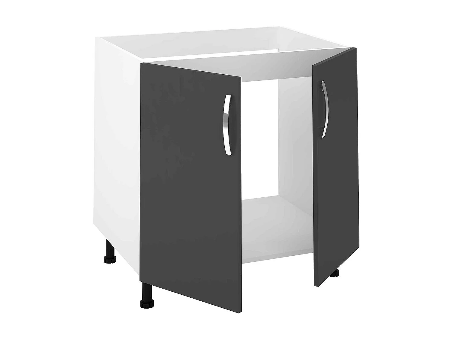 Meuble bas de cuisine pour évier avec 2 portes coloris gris - Hauteur 85 x Longueur 80 x profondeur 58 cm