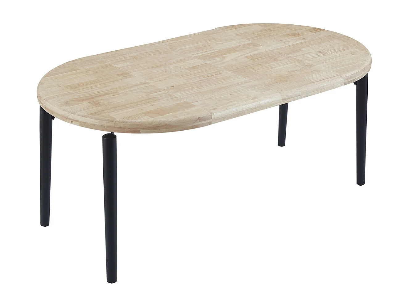 Table à manger, table de repas ronde extensible en bois coloris chêne nordique, pieds en métal noir - diamètre 100-180 x hauteur 76 cm