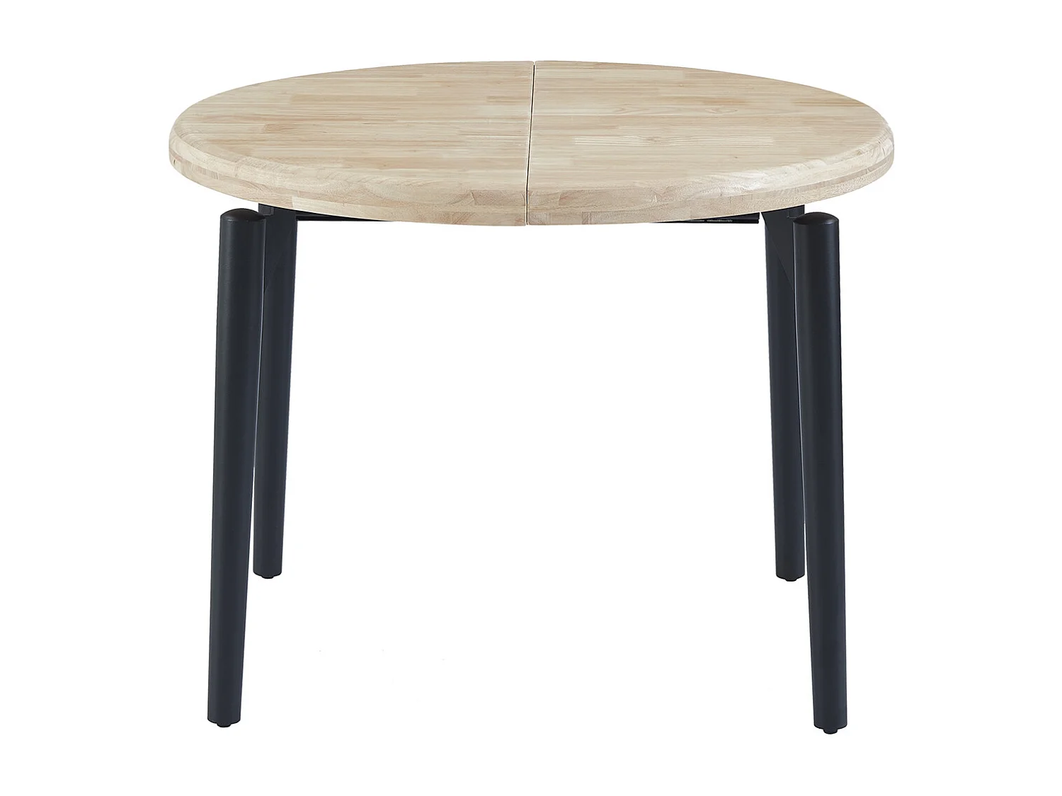 Table à manger, table de repas ronde extensible en bois coloris chêne nordique, pieds en métal noir - diamètre 100-180 x hauteur 76 cm