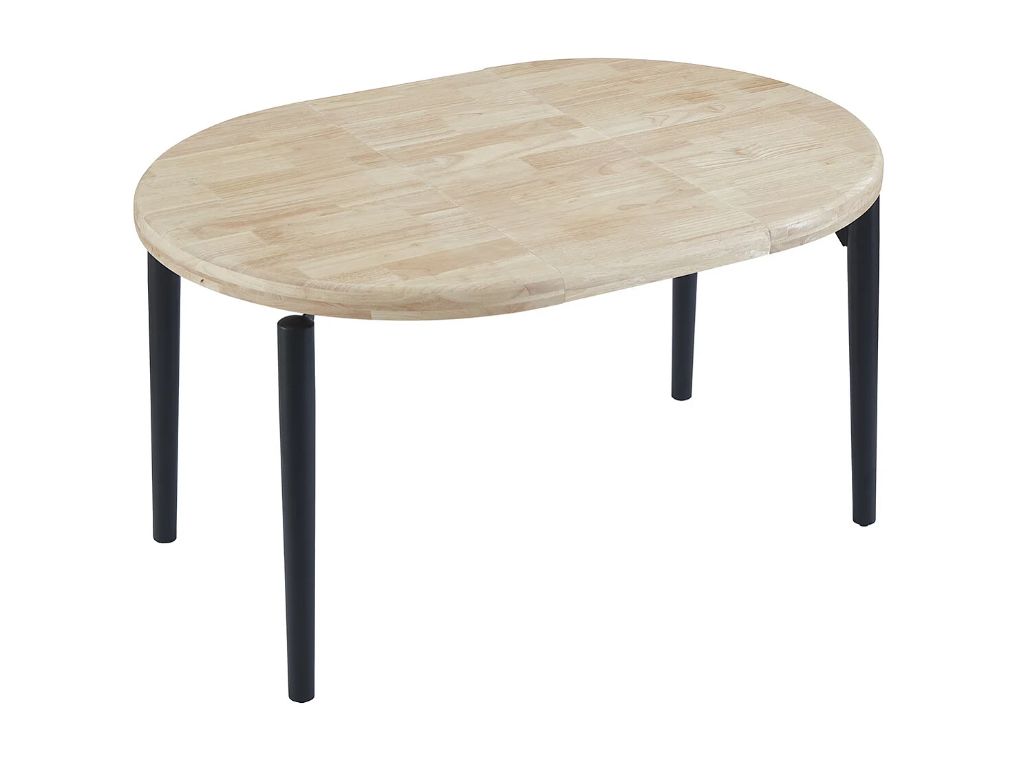 Table à manger, table de repas ronde extensible en bois coloris chêne nordique, pieds en métal noir - diamètre 100-180 x hauteur 76 cm